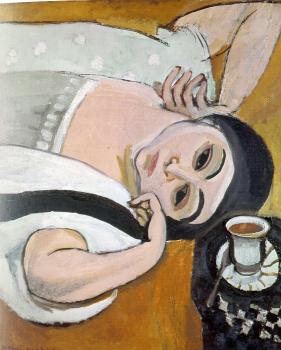 Henri Emile Benoit Matisse : reclining laurette with a cup of coffee
